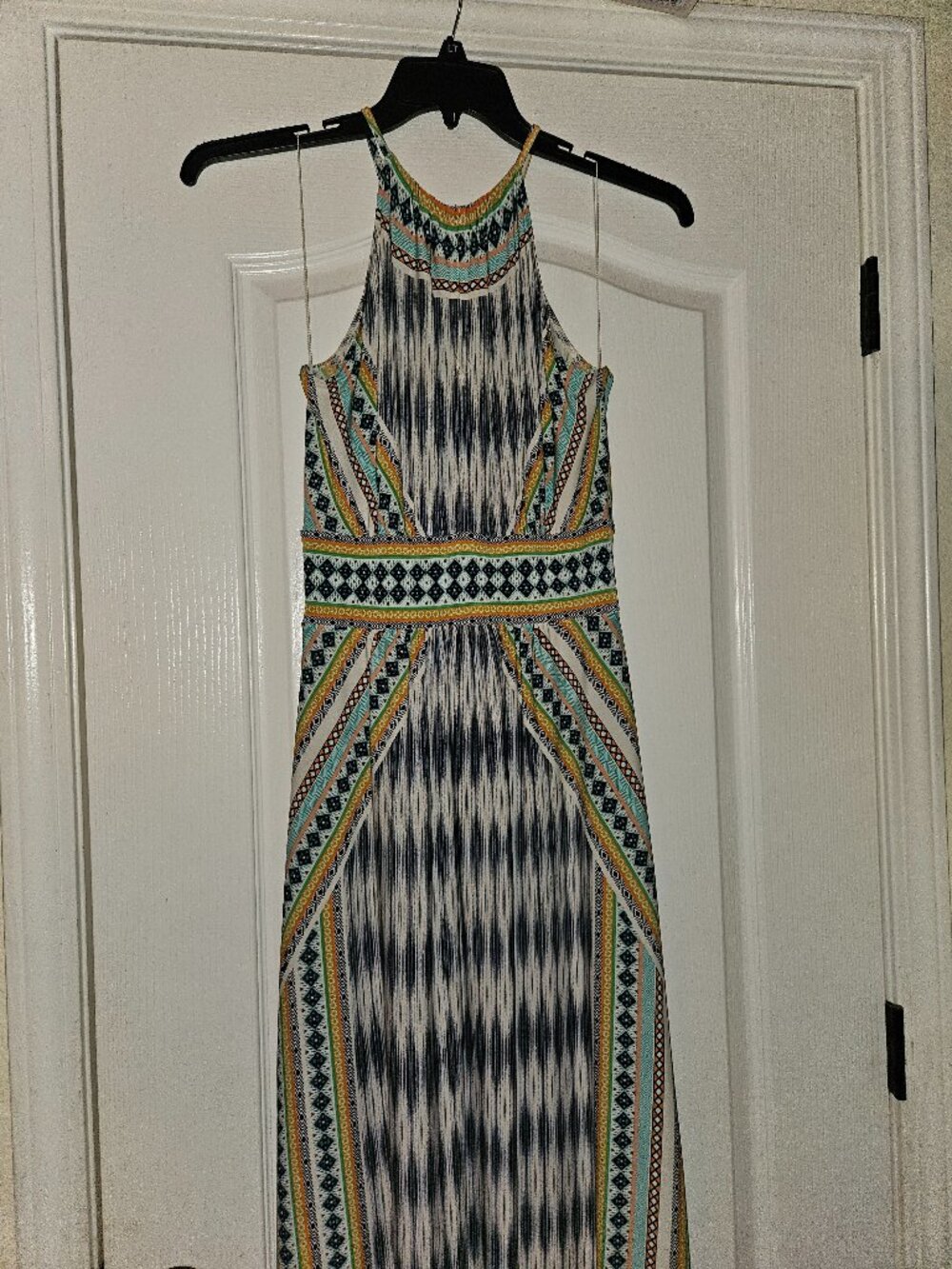 London Times brand maxi Dress geometric pattern halter top Size 8
